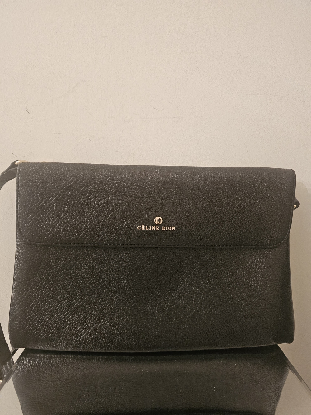 Céline Dion Black Leather Messenger Bag